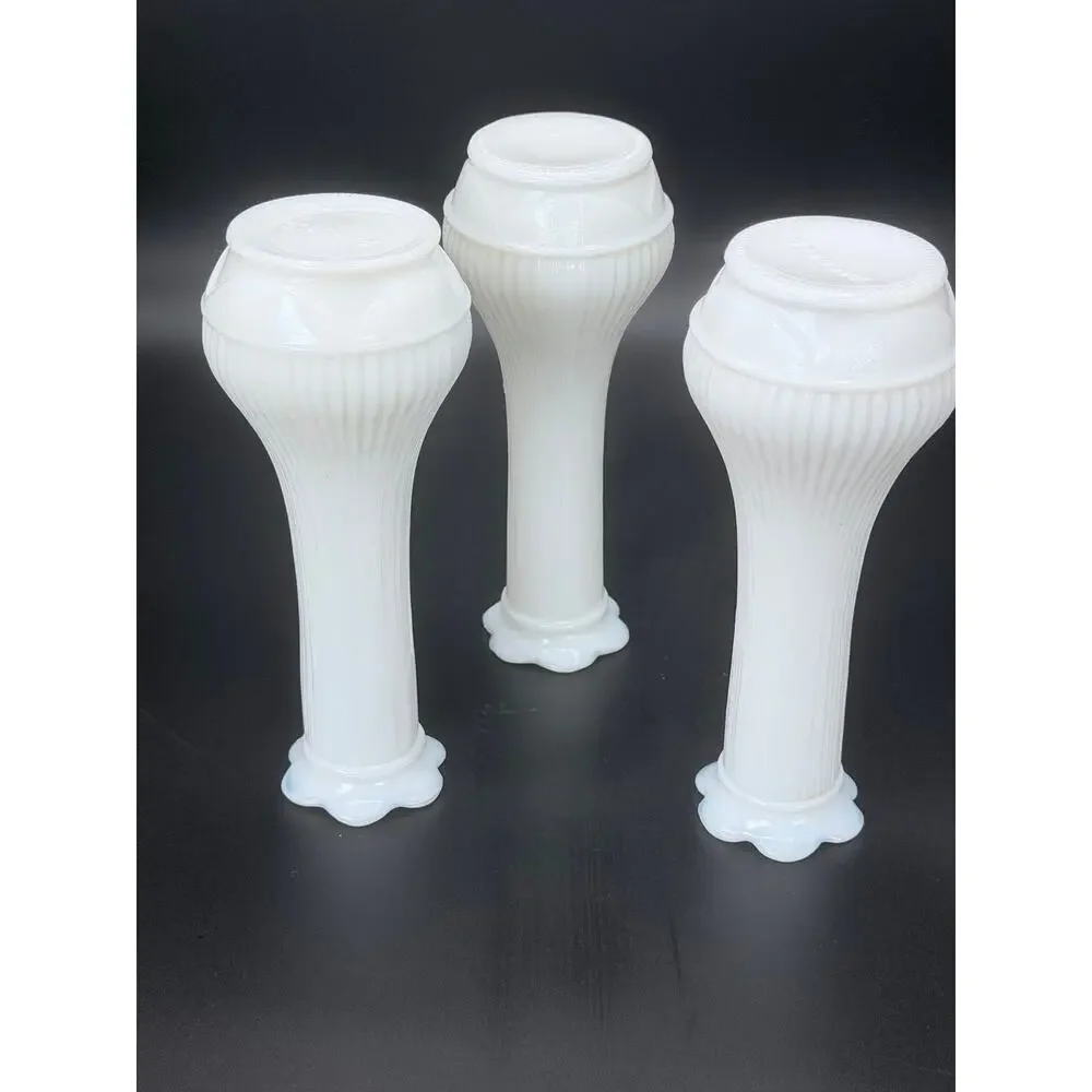 Set of 3 Vintage Carr-Lowrey CLG Co White Milk Glass Ribbed Bud Vases 6.5